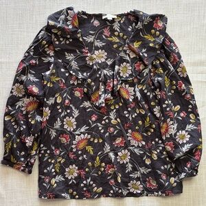 LOFT Floral Blouse - Black, Red, Yellow
